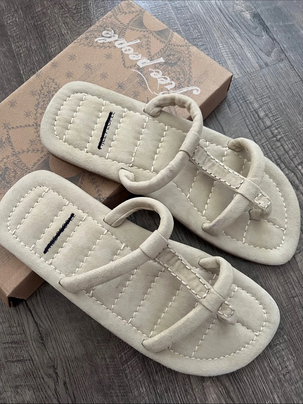 Free People Hadden Beige Suede Quilted Strap Sandals